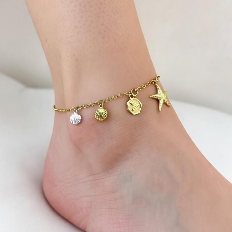 Sea Shell & Starfish Charm Anklet for Women, Adjustable