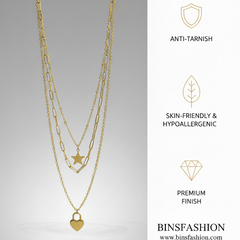 Gold Layered Star & Heart Necklace for Women