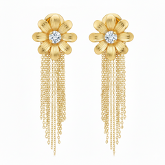 Golden Bloom Tassel Drop Earrings
