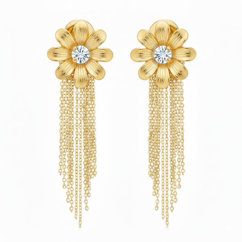 Golden Bloom Tassel Drop Earrings