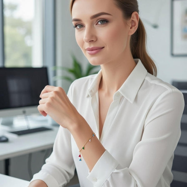 Multicolour Geometric Crystal Charm Bracelet with Premium Gold Finish – Anti-Tarnish
