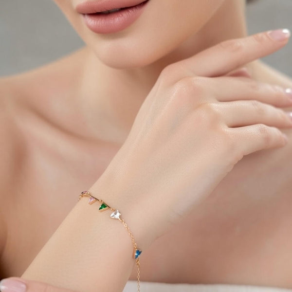 Multicolour Geometric Crystal Charm Bracelet with Premium Gold Finish – Anti-Tarnish