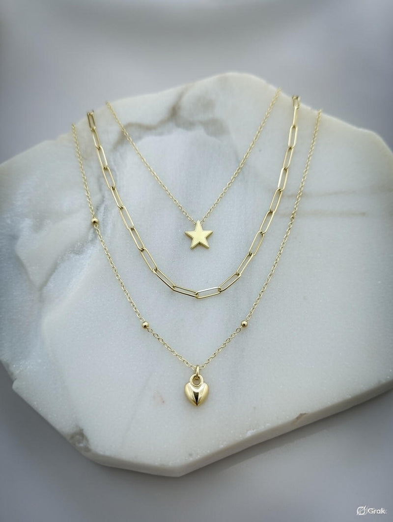 Gold Layered Star & Heart Necklace for Women