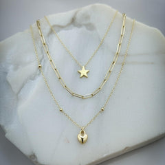 Gold Layered Star & Heart Necklace for Women