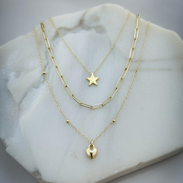Gold Layered Star & Heart Necklace for Women