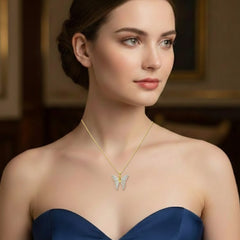 Golden Butterfly Crystal Pendant Necklace