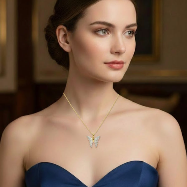 Golden Butterfly Crystal Pendant Necklace