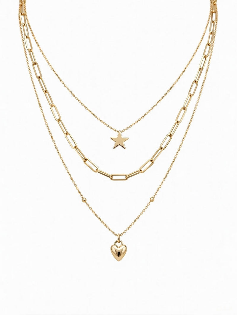 Gold Layered Star & Heart Necklace for Women