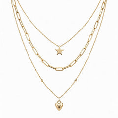 Gold Layered Star & Heart Necklace for Women