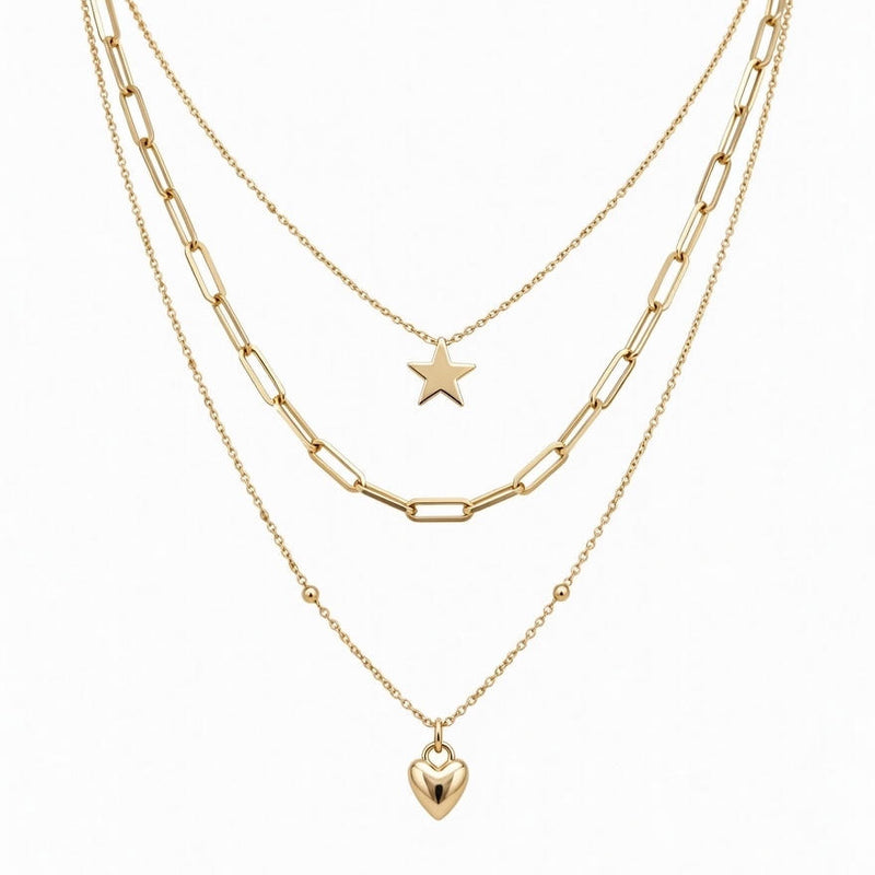 Gold Layered Star & Heart Necklace for Women