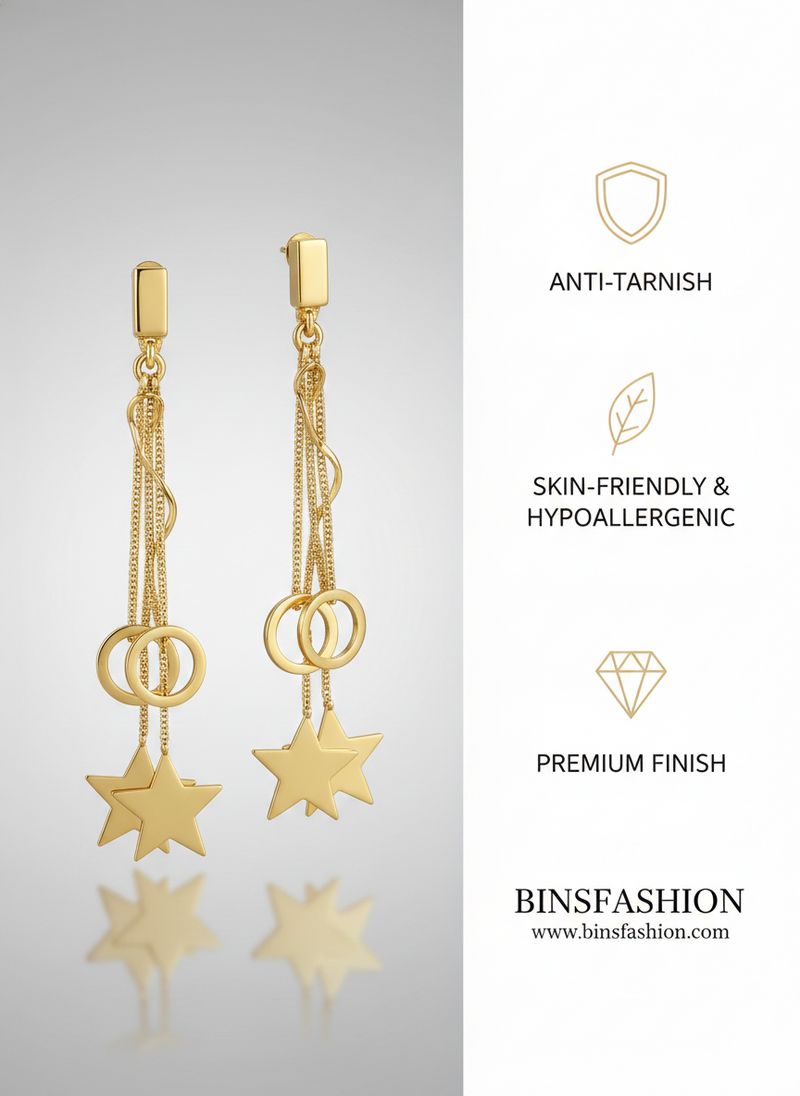 Celestial Star Chain Drop Earrings