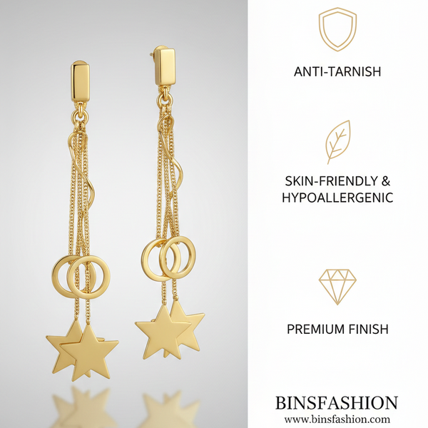Celestial Star Chain Drop Earrings