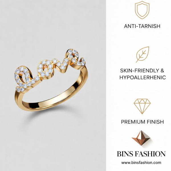 Elegant Gold “Love” Diamond Finger Ring