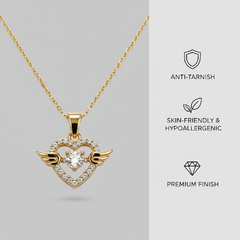 Angel Wing Heart Crystal Pendant Necklace