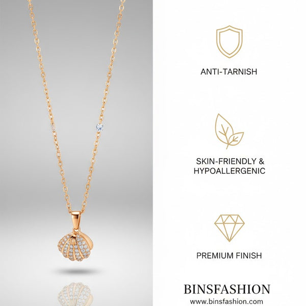 Elegant Pearl Shell Pendant Necklace – Gold Finish